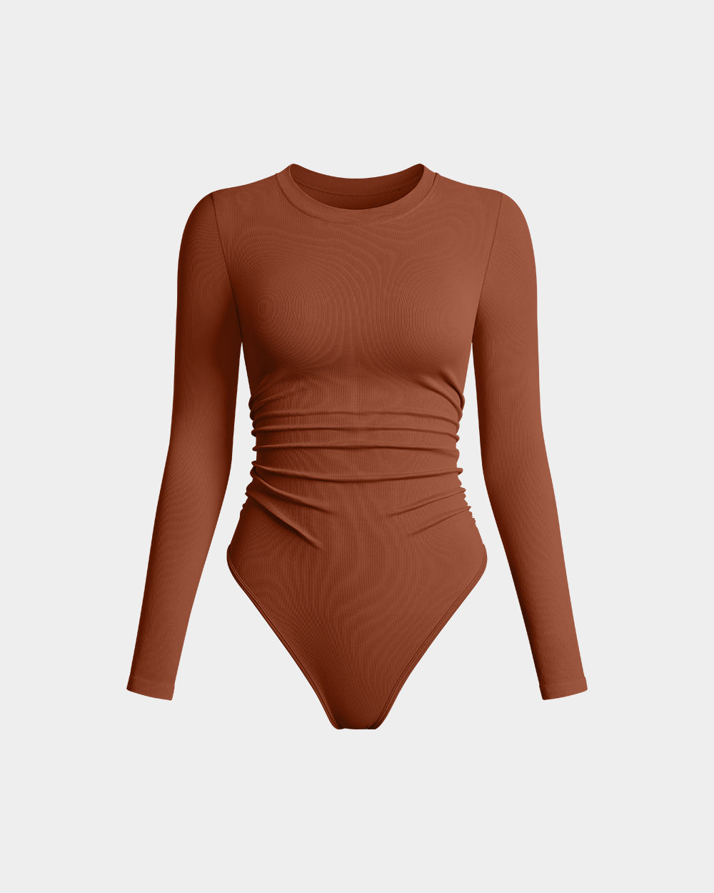Ruched Crew Neck Long Sleeve Stretch Bodysuits