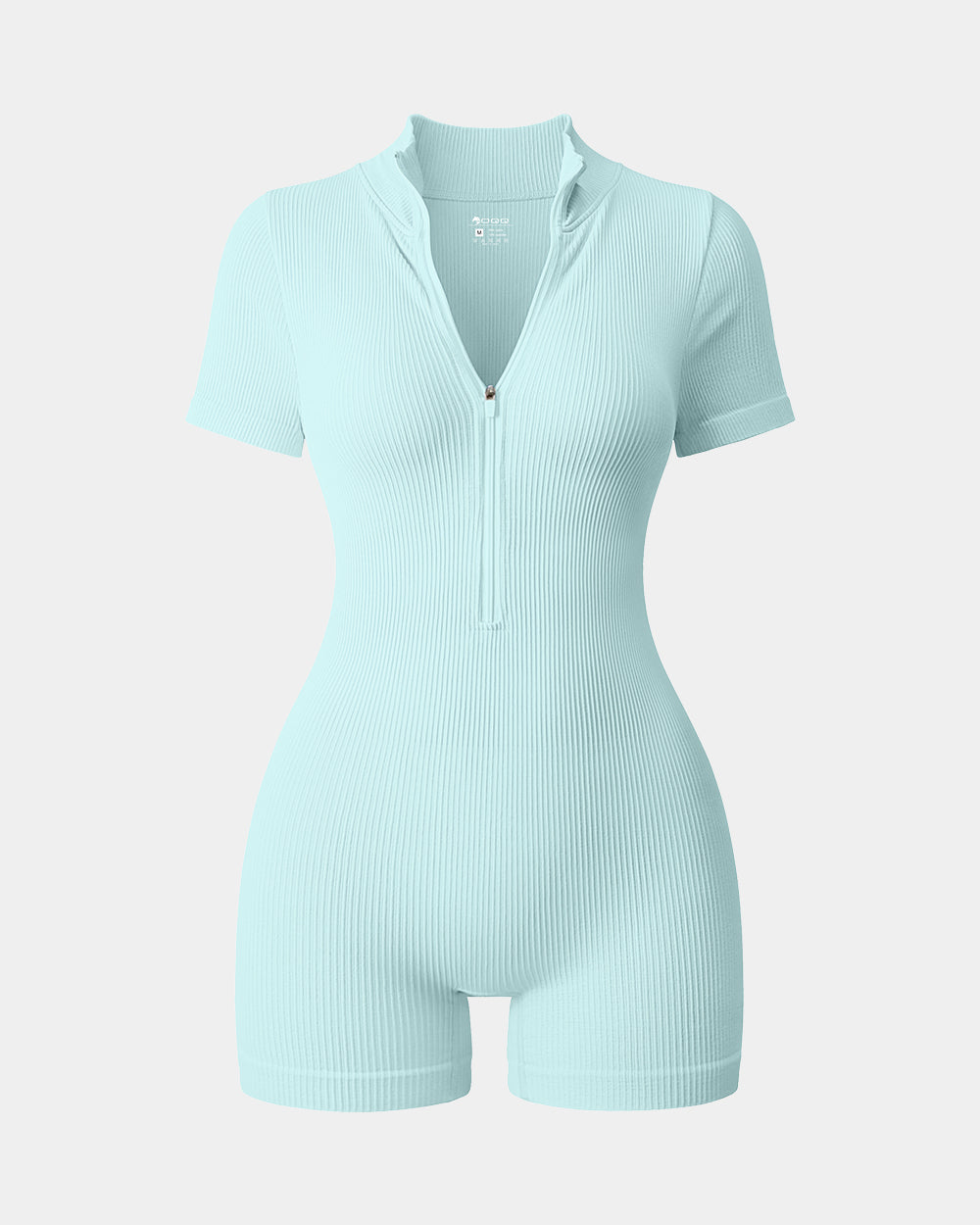 Ribbed Short Sleeve Zip Romper