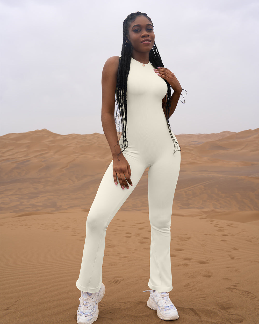 Crew Neck Sleeveless Bell Flare Jumpsuits