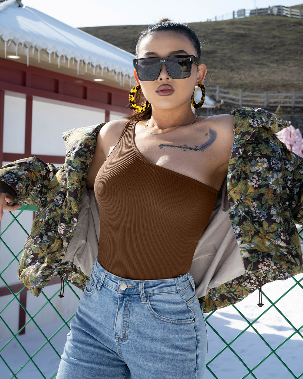 One Shoulder Sleeveless Bodysuits
