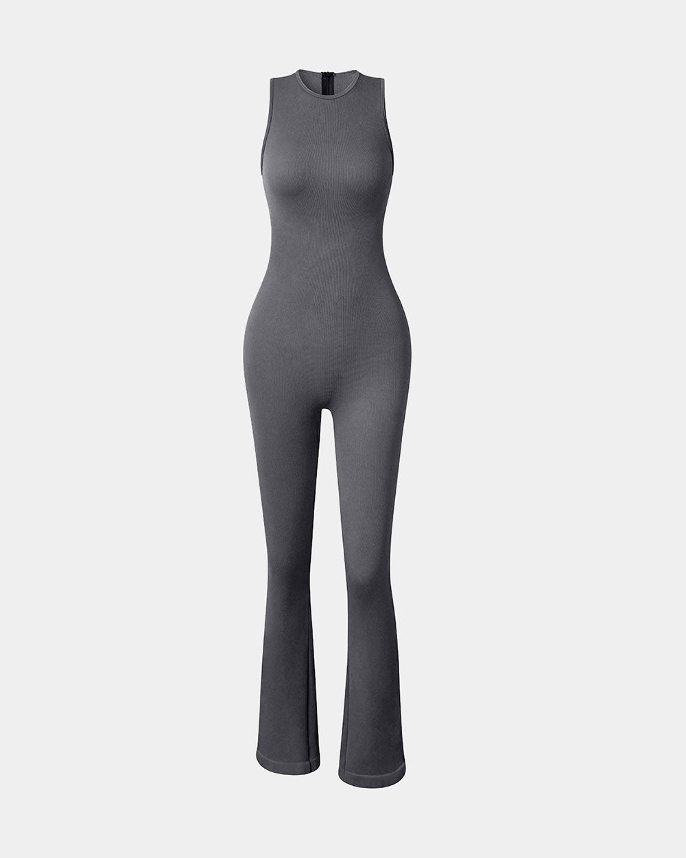 Crew Neck Sleeveless Bell Flare Jumpsuits