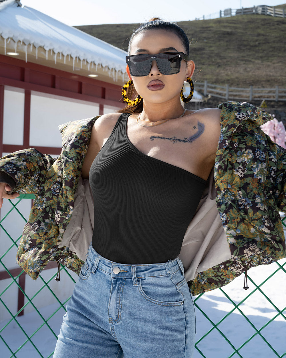 One Shoulder Sleeveless Bodysuits