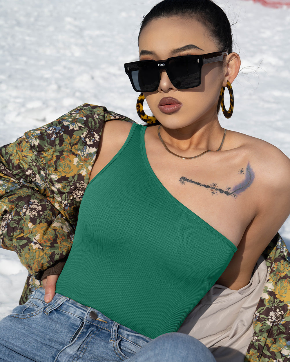 One Shoulder Sleeveless Bodysuits