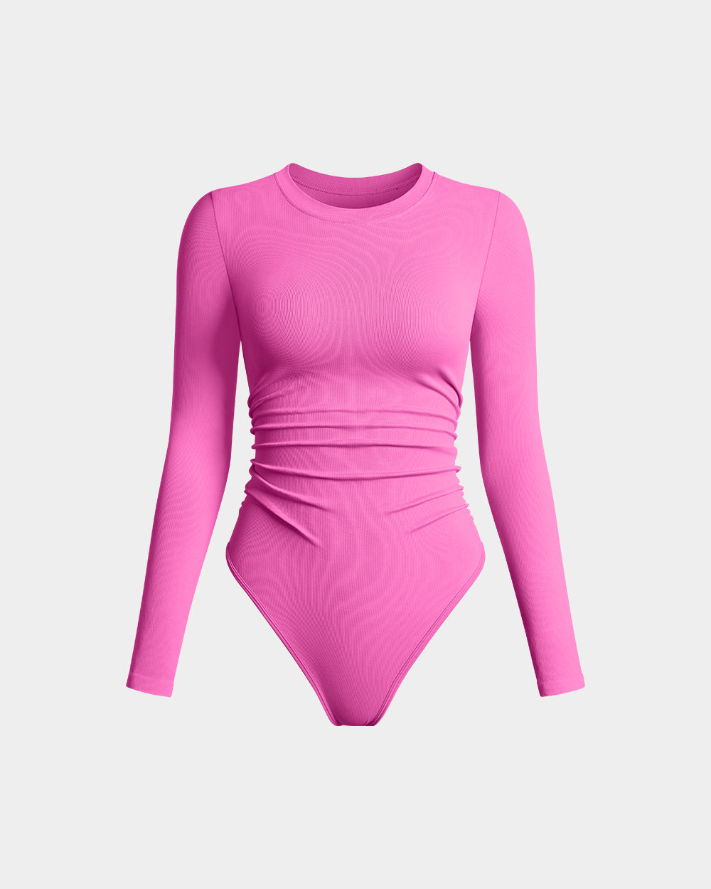 Ruched Crew Neck Long Sleeve Stretch Bodysuits