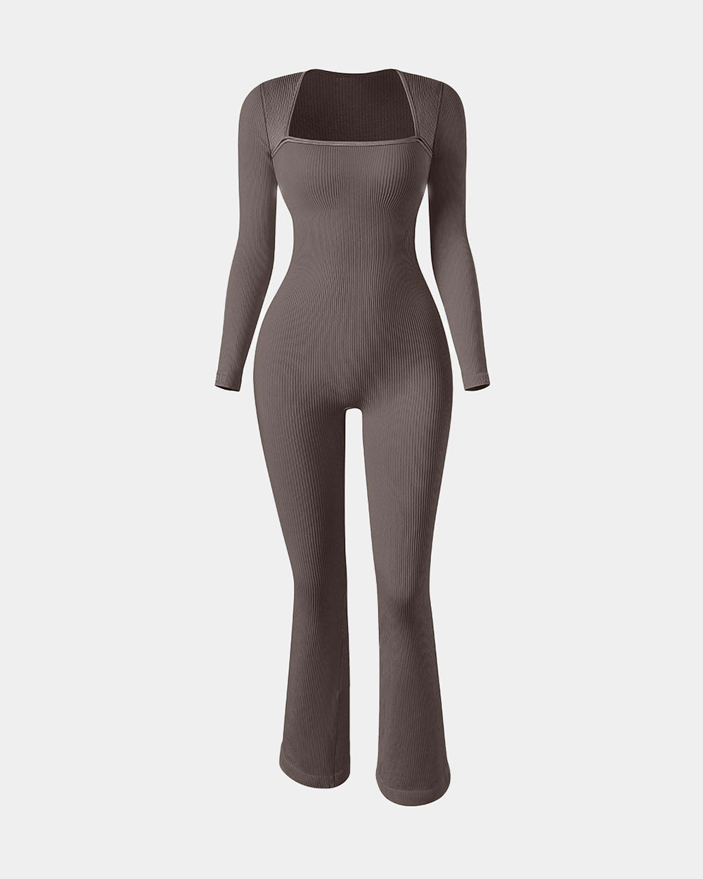 Ribbed Long Sleeve Bell Bottoms Flare Jumpsuits
