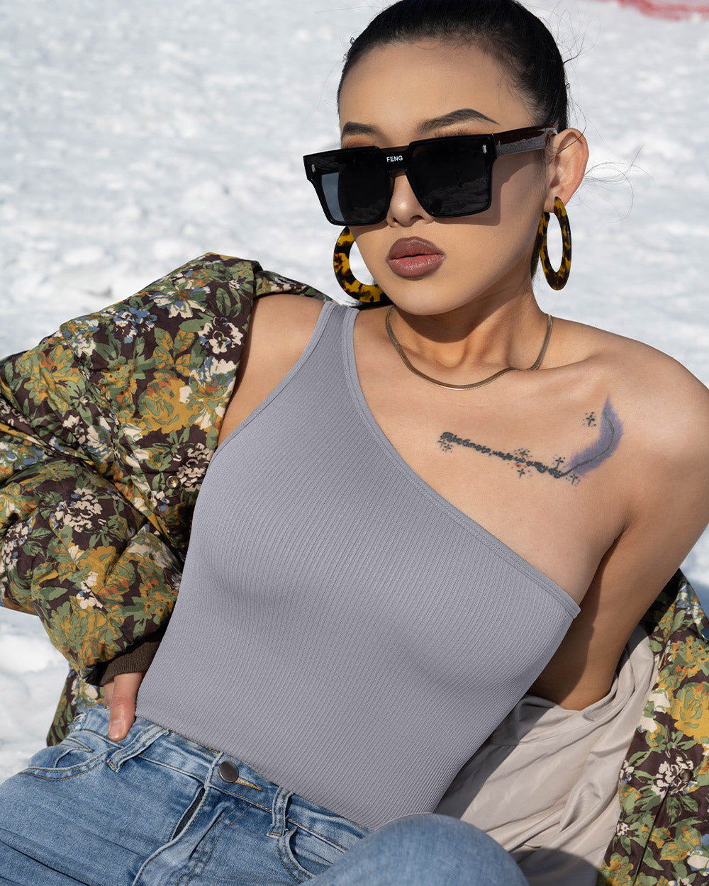 One Shoulder Sleeveless Bodysuits