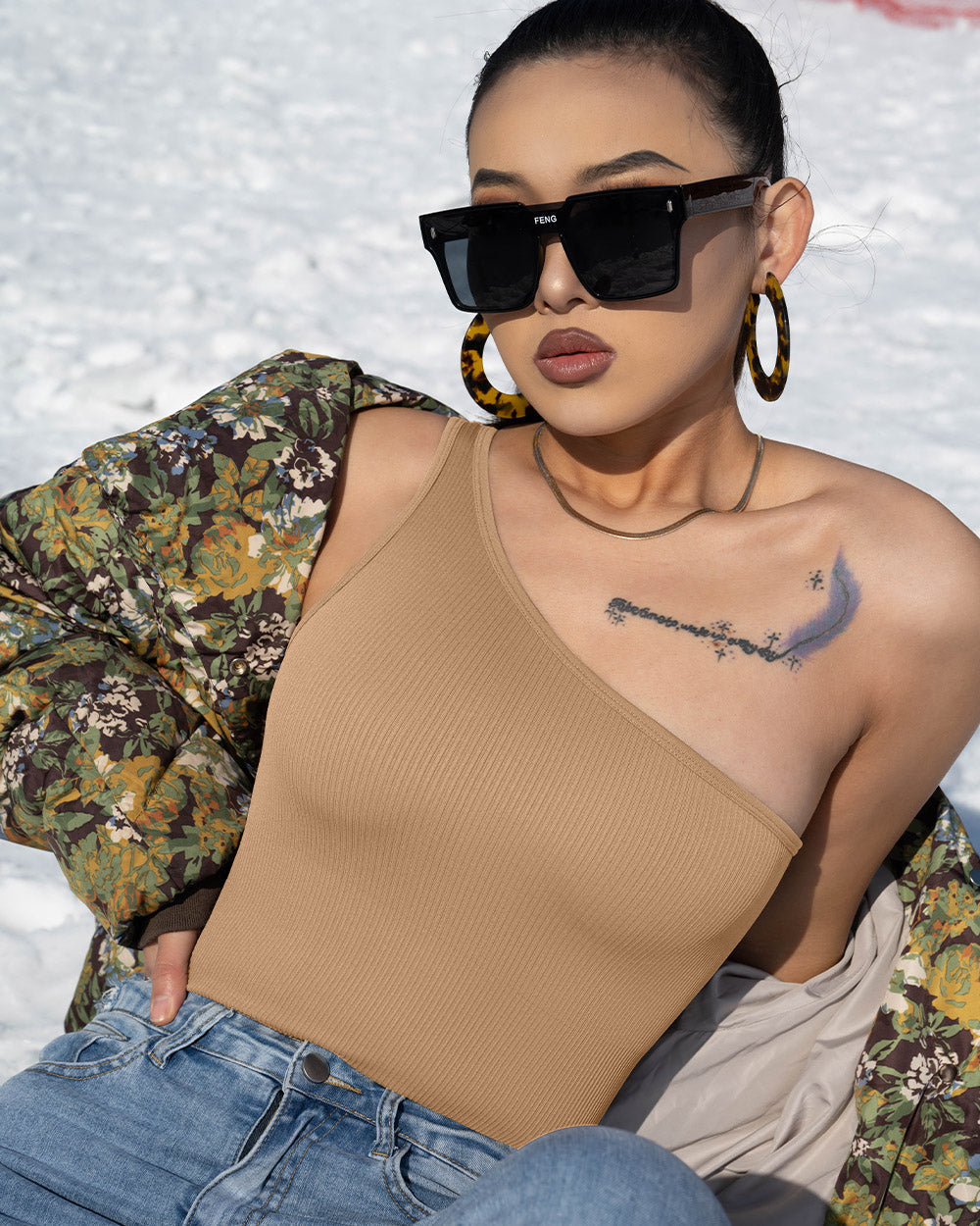 One Shoulder Sleeveless Bodysuits