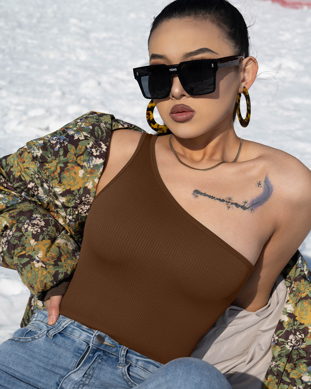 One Shoulder Sleeveless Bodysuits