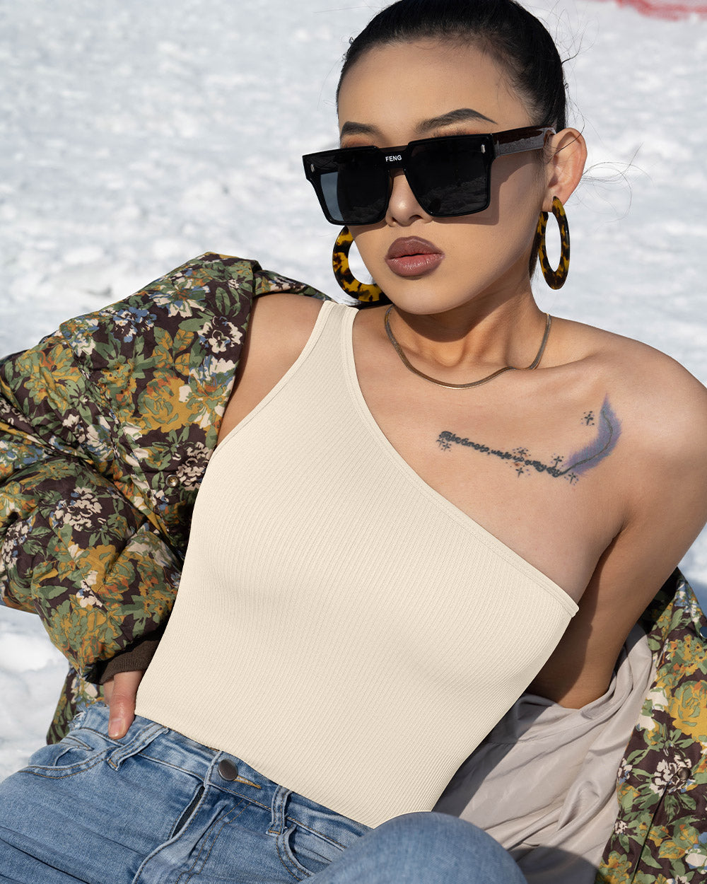 One Shoulder Sleeveless Bodysuits
