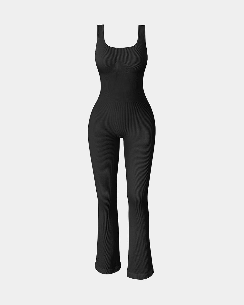 Ribbed Sleeveless Tank Tops Bell Bottoms Flare Jumpsuits