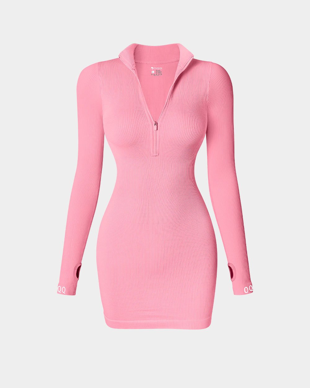 Zip Front Long Sleeve Tops Mini Dress