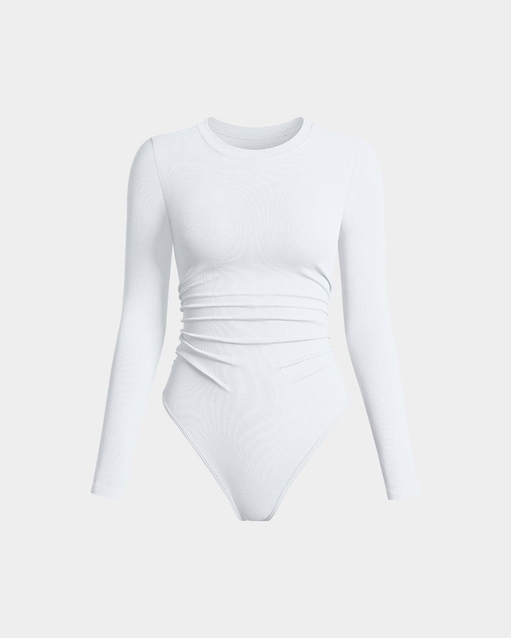 Ruched Crew Neck Long Sleeve Stretch Bodysuits