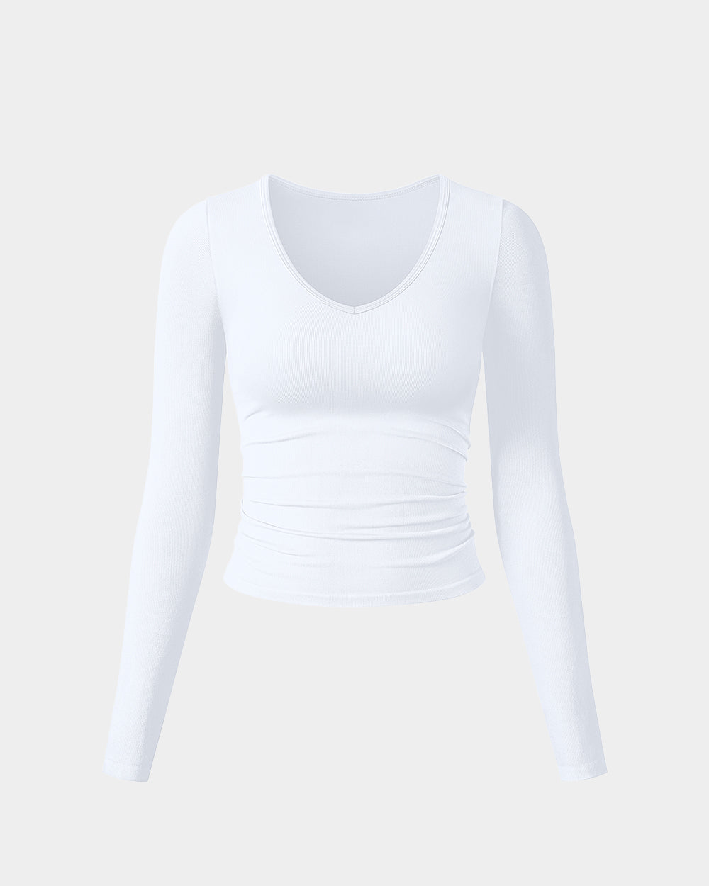 Ruched Long Sleeve V Neck Crop Tops