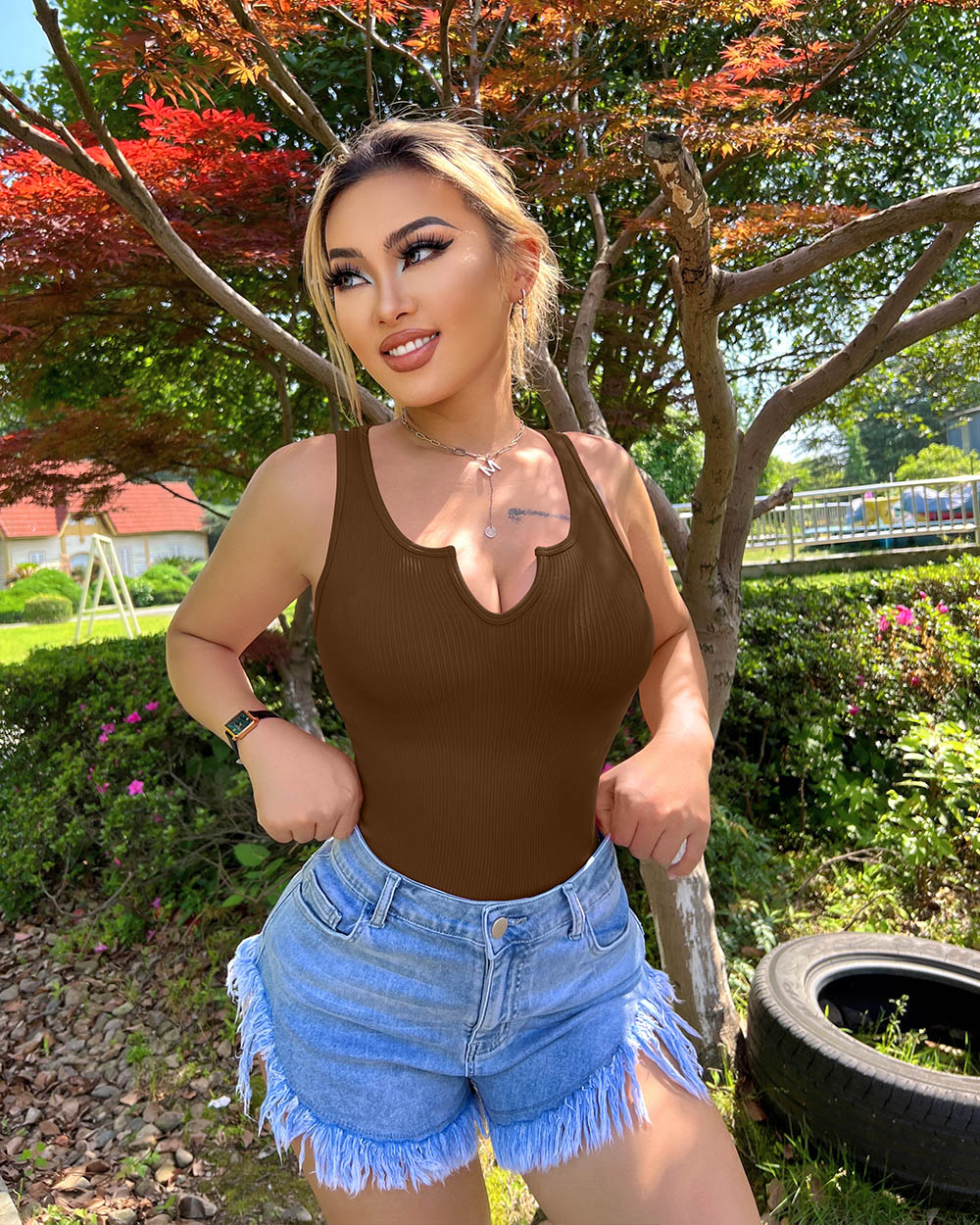 Ribbed Sleeveless Bodysuits