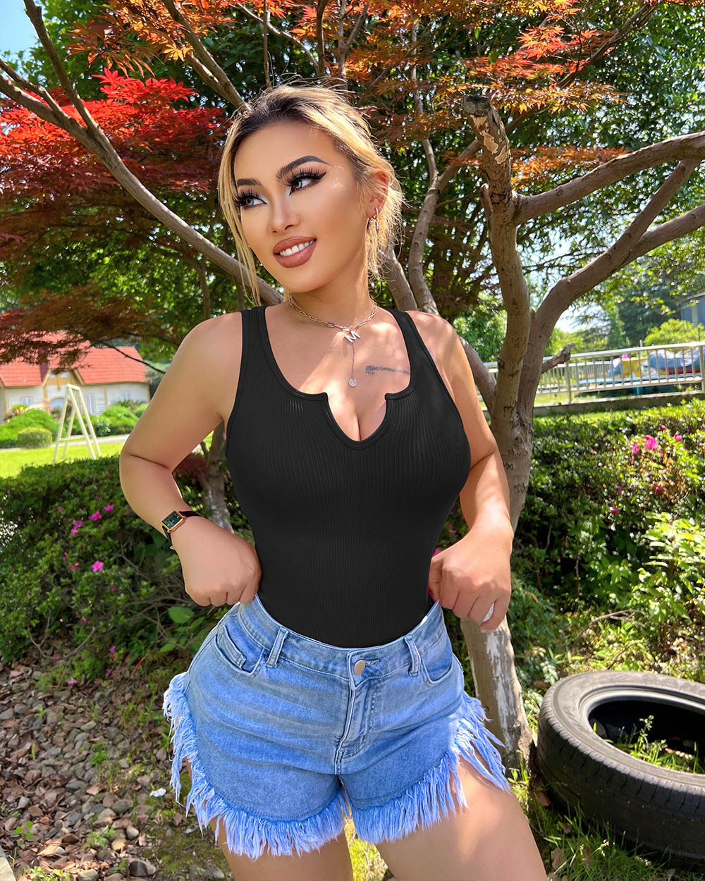 Ribbed Sleeveless Bodysuits