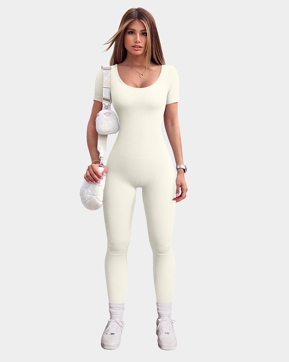 Ribbed Short Sleeve Tops Jumpsuits