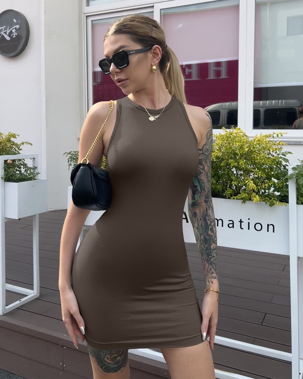 Ribbed Sleeveless Halter Neck Dresses
