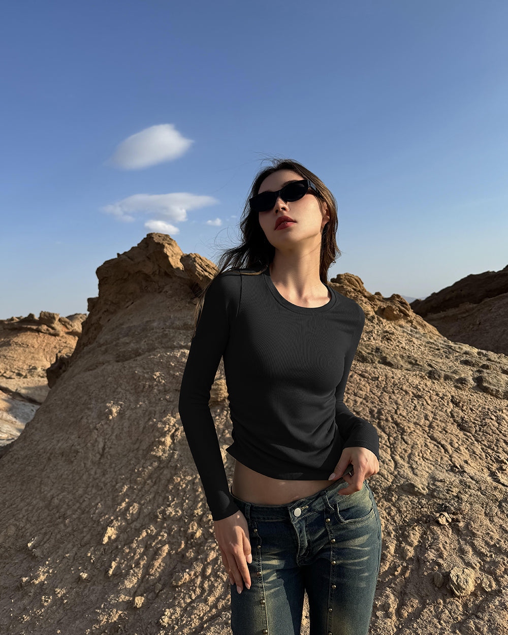 Crew Neck Ruched Stretch Fitted Tee Shirts Tops