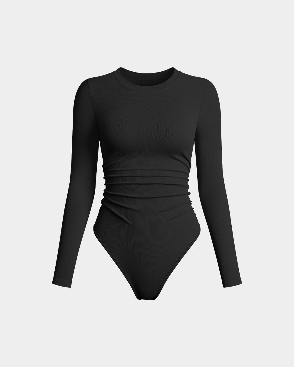 Ruched Crew Neck Long Sleeve Stretch Bodysuits