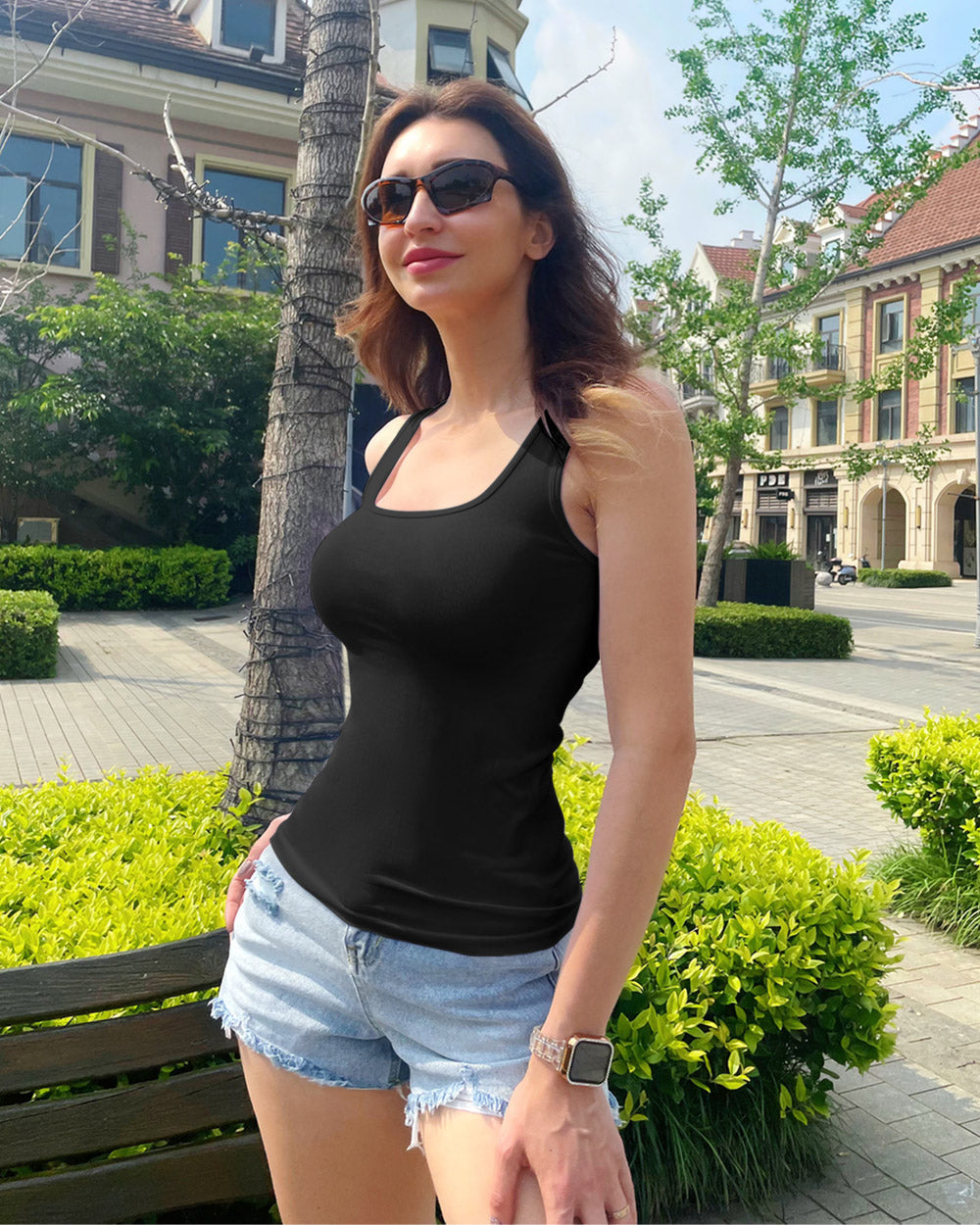 Square Neck Fitted Layer Sleeveless Tank Tops