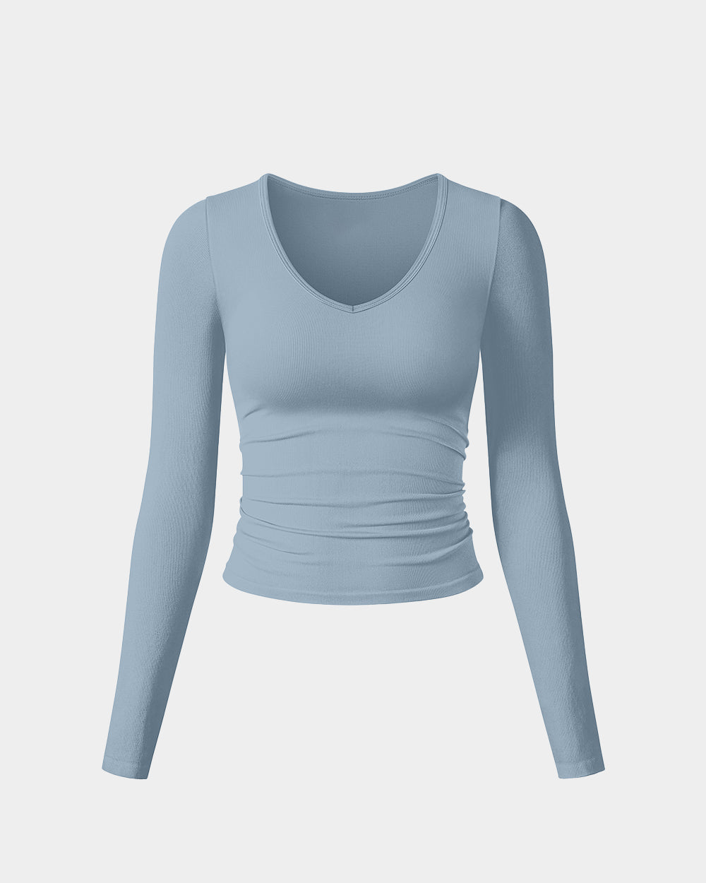 Ruched Long Sleeve V Neck Crop Tops