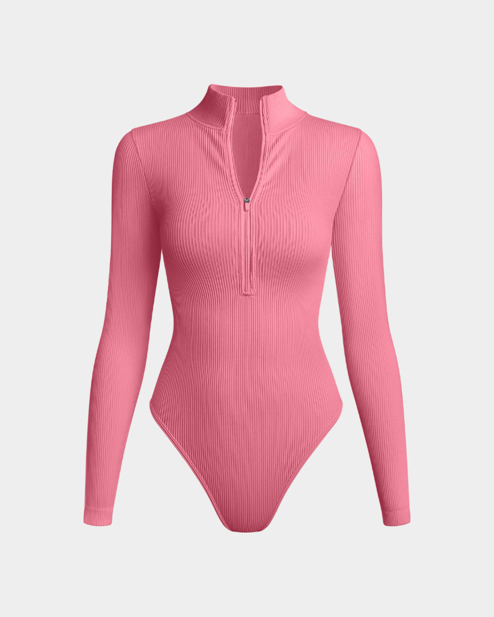 Sexy Ribbed Zip Front Long Sleeve Tops Bodysuits