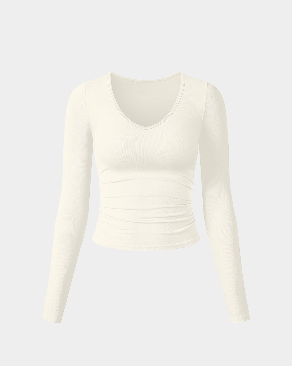 Ruched Long Sleeve V Neck Crop Tops
