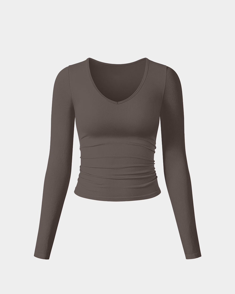Ruched Long Sleeve V Neck Crop Tops