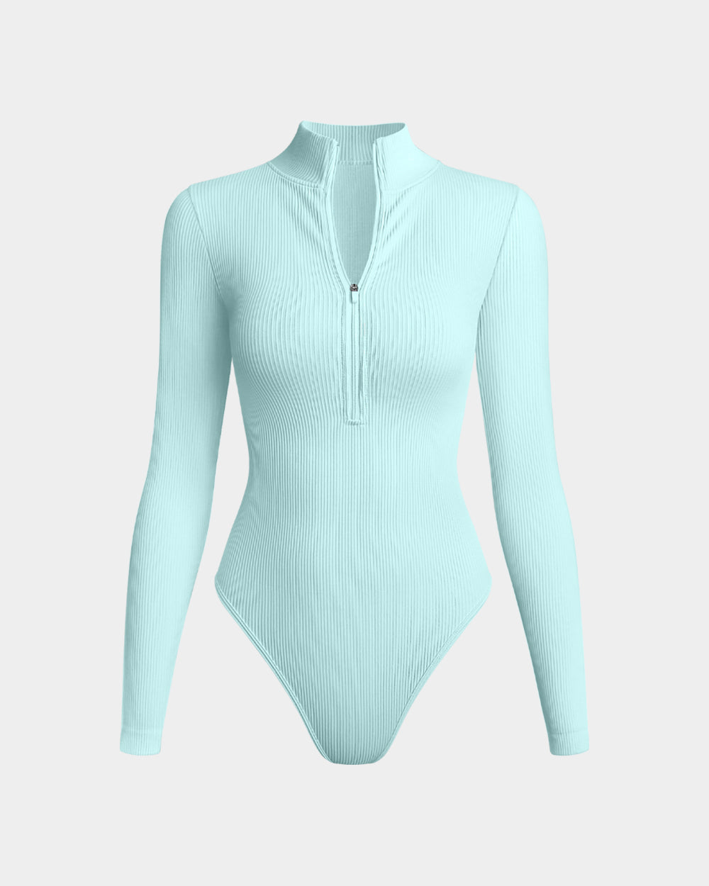 Sexy Ribbed Zip Front Long Sleeve Tops Bodysuits