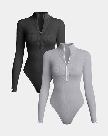 Zip Front Long Sleeve  Bodysuits