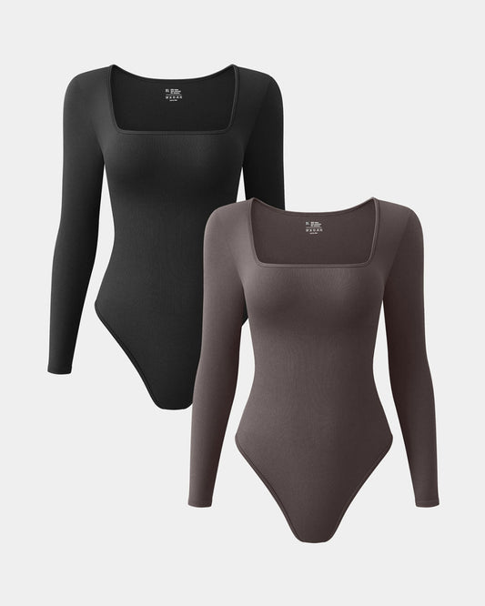 Square Neck Long Sleeve Bodysuits