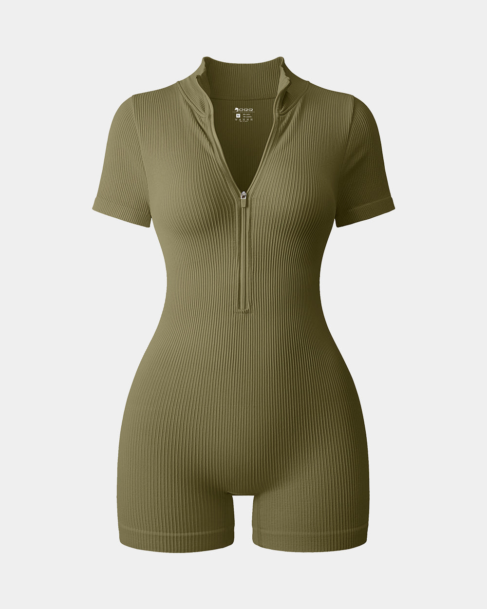 Ribbed Short Sleeve Zip Romper