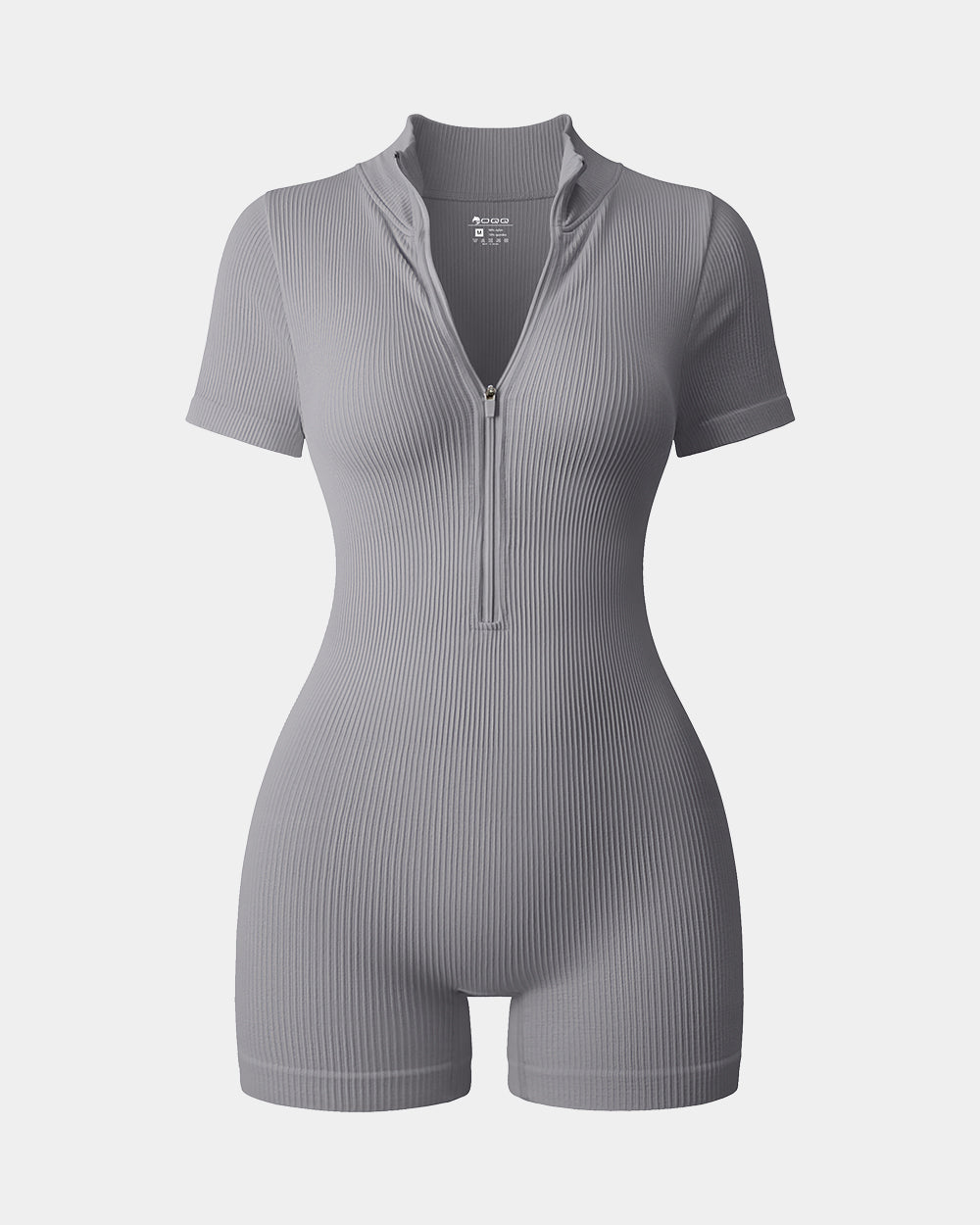 Ribbed Short Sleeve Zip Romper
