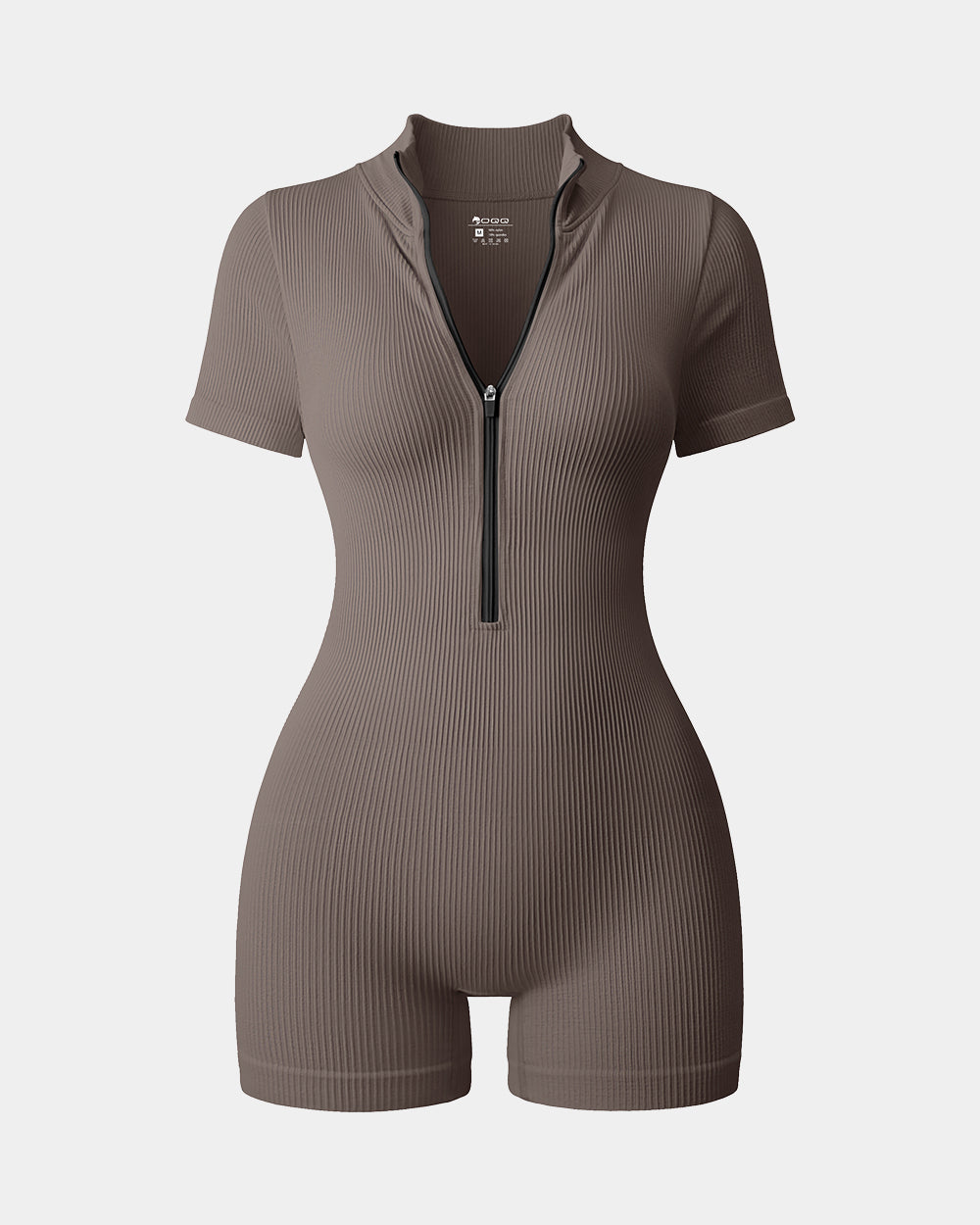 Ribbed Short Sleeve Zip Romper