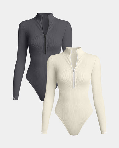 Zip Front Long Sleeve  Bodysuits