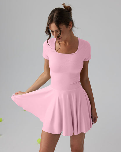 Ruffle Hem Short Sleeve with Shorts Dresses