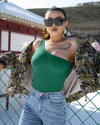 One Shoulder Sleeveless  Bodysuits