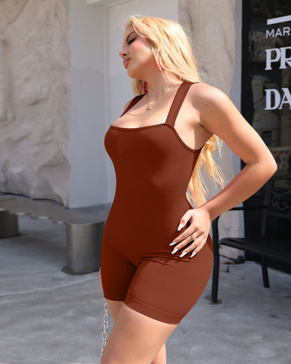 Square Neck Sleeveless Rompers