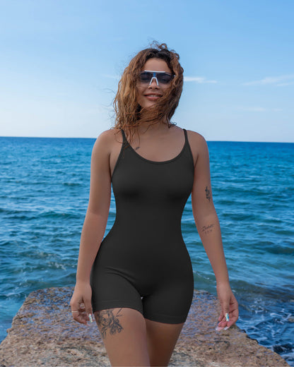 Ribbed Spaghetti Strap Exercise Romper