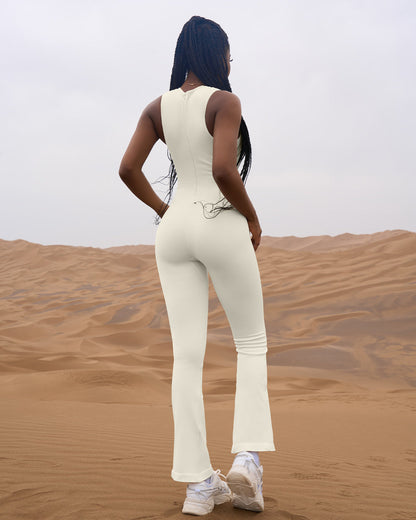 Crew Neck Sleeveless Bell Flare Jumpsuits