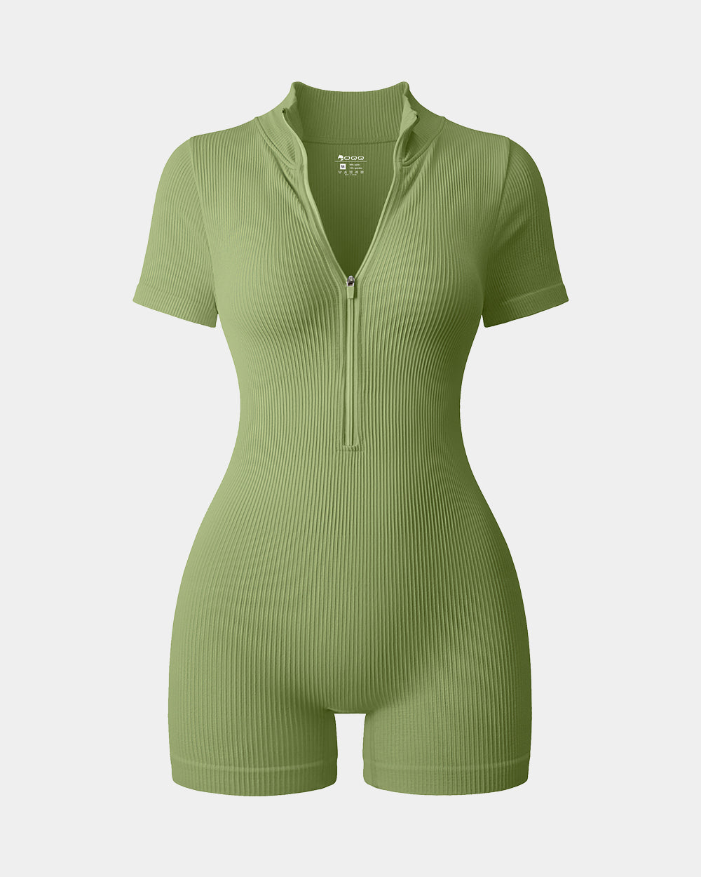 Ribbed Short Sleeve Zip Romper