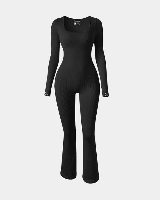 Square Neck Long Sleeve Bell Bottoms Jumpsuits