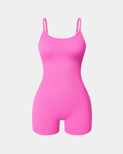 Ribbed Spaghetti Strap Exercise Romper