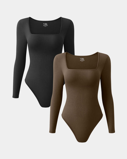Square Neck Long Sleeve Bodysuits