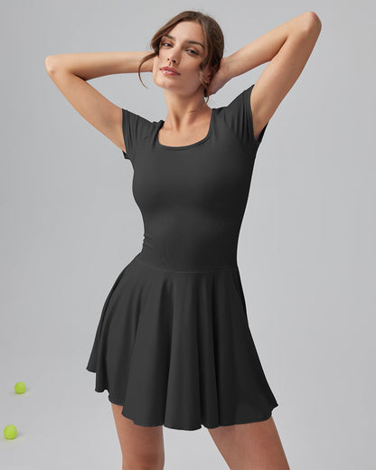 Ruffle Hem Short Sleeve with Shorts Dresses