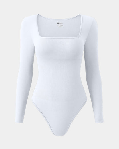 Sexy Ribbed Square Neck Long Sleeve Bodysuits