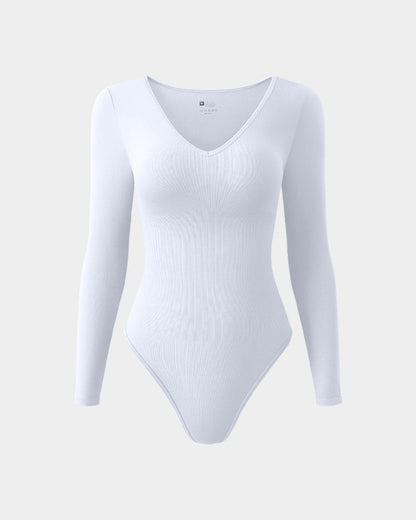 Sexy Ribbed T Shirt V Neck Long Sleeve Bodysuits