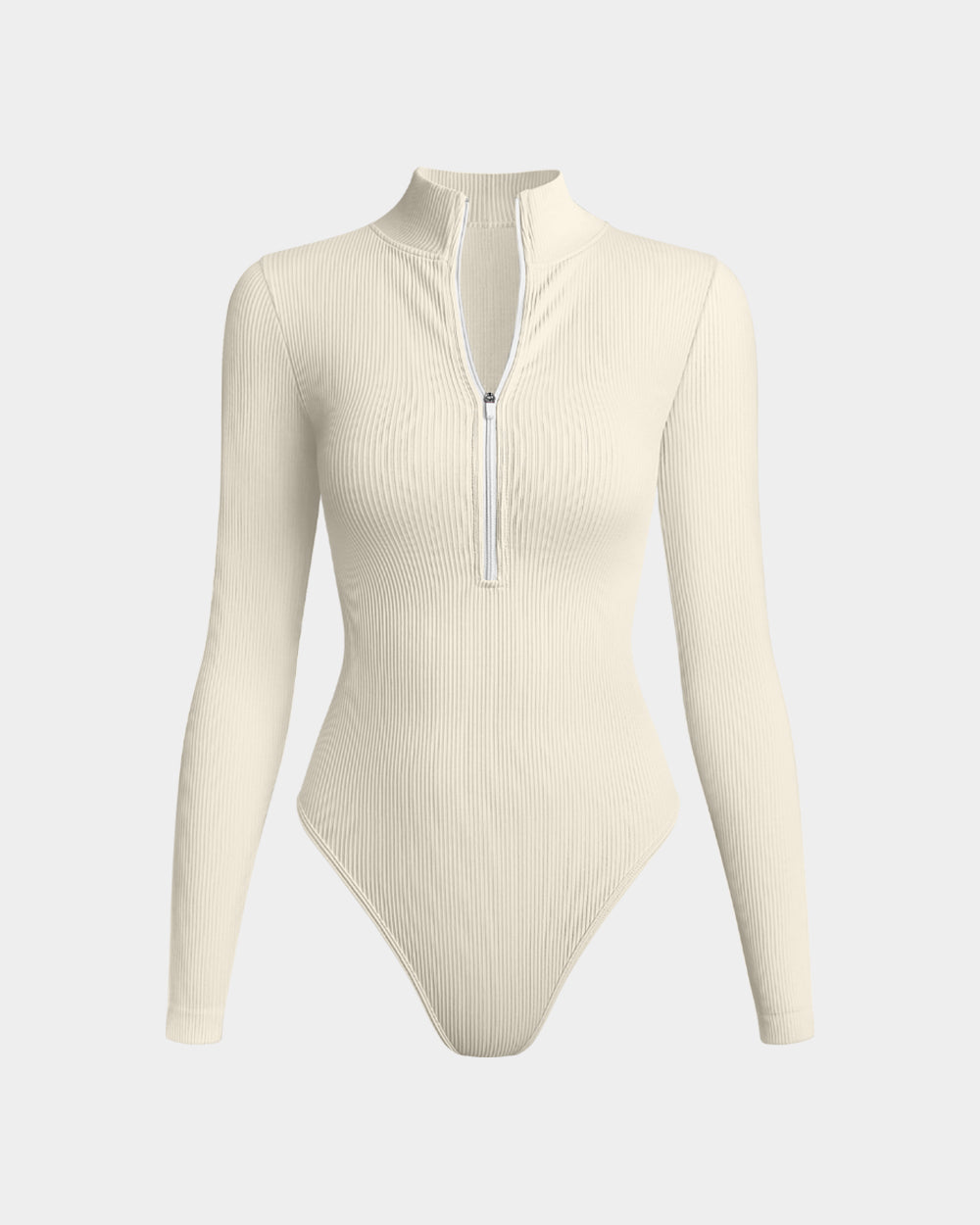 Sexy Ribbed Zip Front Long Sleeve Tops Bodysuits