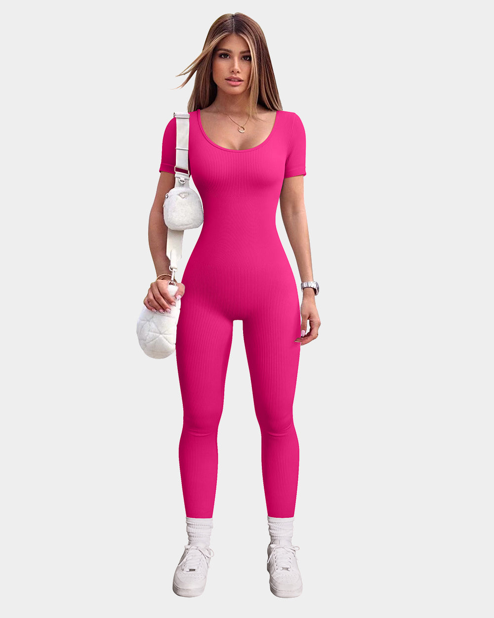 Ribbed Short Sleeve Tops  Jumpsuits