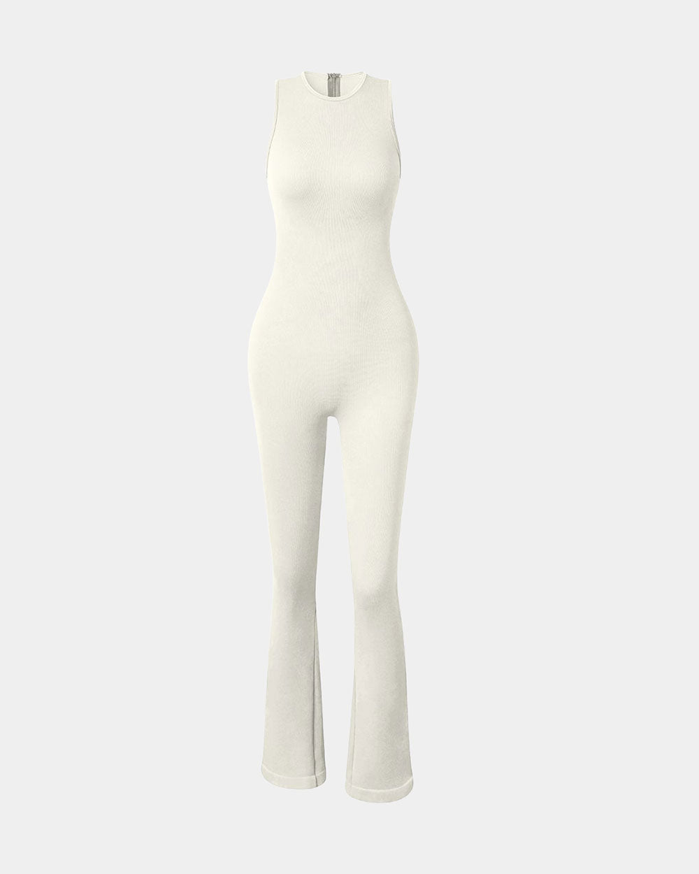 Crew Neck Sleeveless Bell Flare Jumpsuits